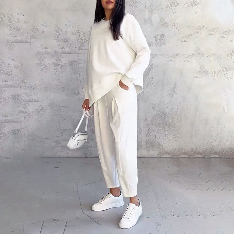 Moda, czas wolny ✨Długie rękawy z okrągłym dekoltem & Spodnie 2-częściowy zestaw