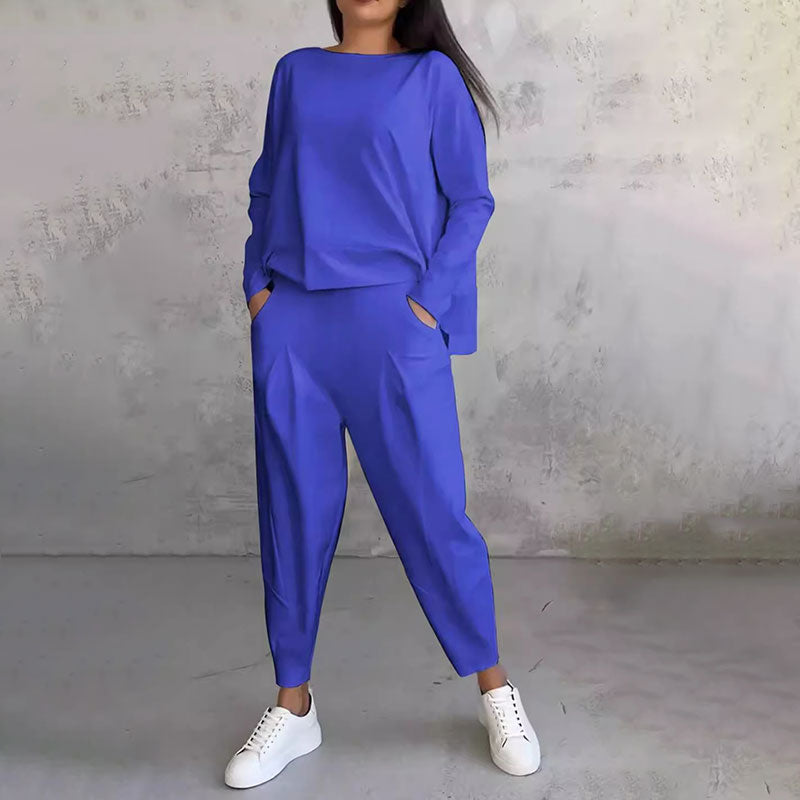 Moda, czas wolny ✨Długie rękawy z okrągłym dekoltem & Spodnie 2-częściowy zestaw