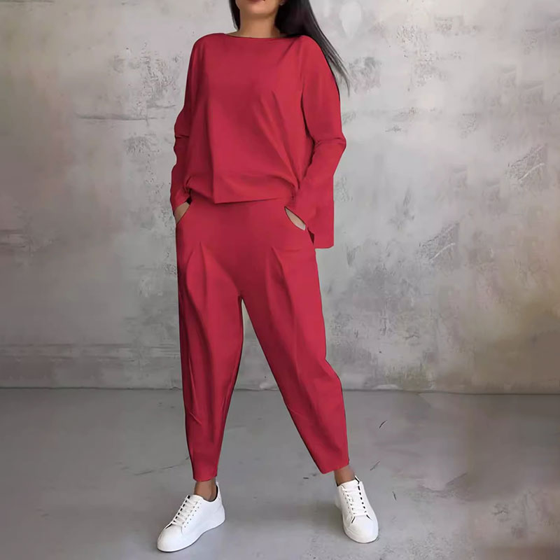Moda, czas wolny ✨Długie rękawy z okrągłym dekoltem & Spodnie 2-częściowy zestaw