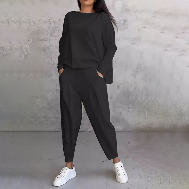 Moda, czas wolny ✨Długie rękawy z okrągłym dekoltem & Spodnie 2-częściowy zestaw
