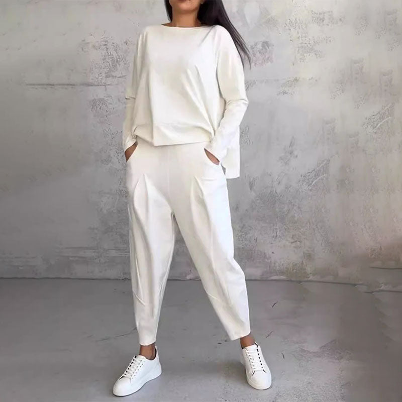 Moda, czas wolny ✨Długie rękawy z okrągłym dekoltem & Spodnie 2-częściowy zestaw