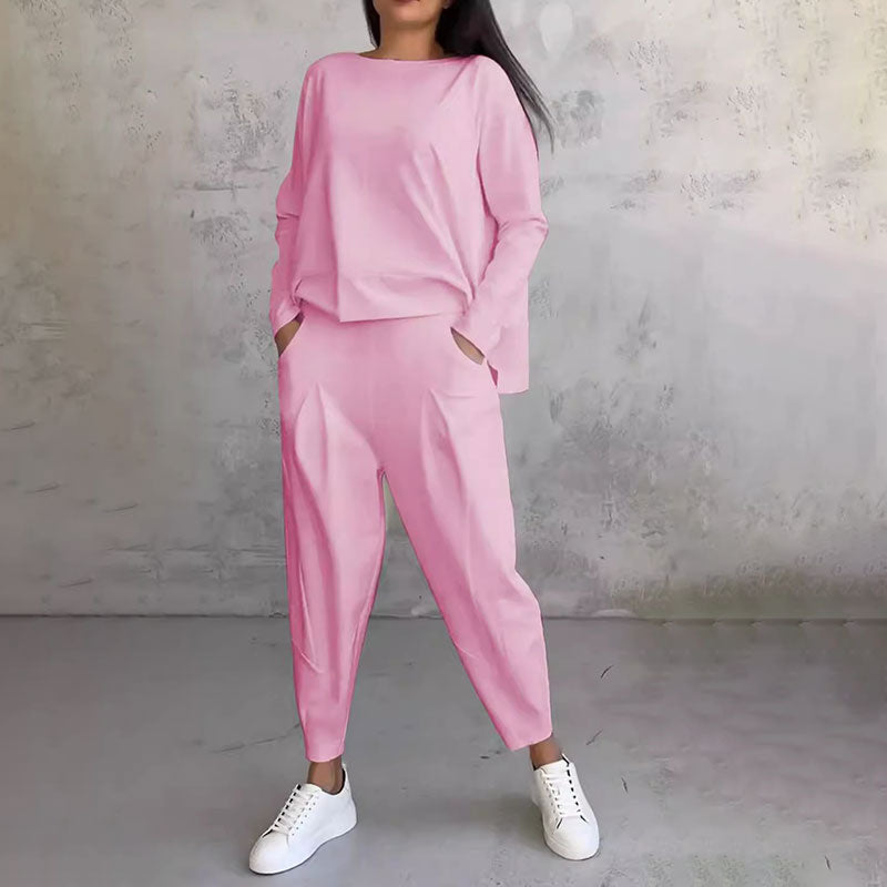 Moda, czas wolny ✨Długie rękawy z okrągłym dekoltem & Spodnie 2-częściowy zestaw