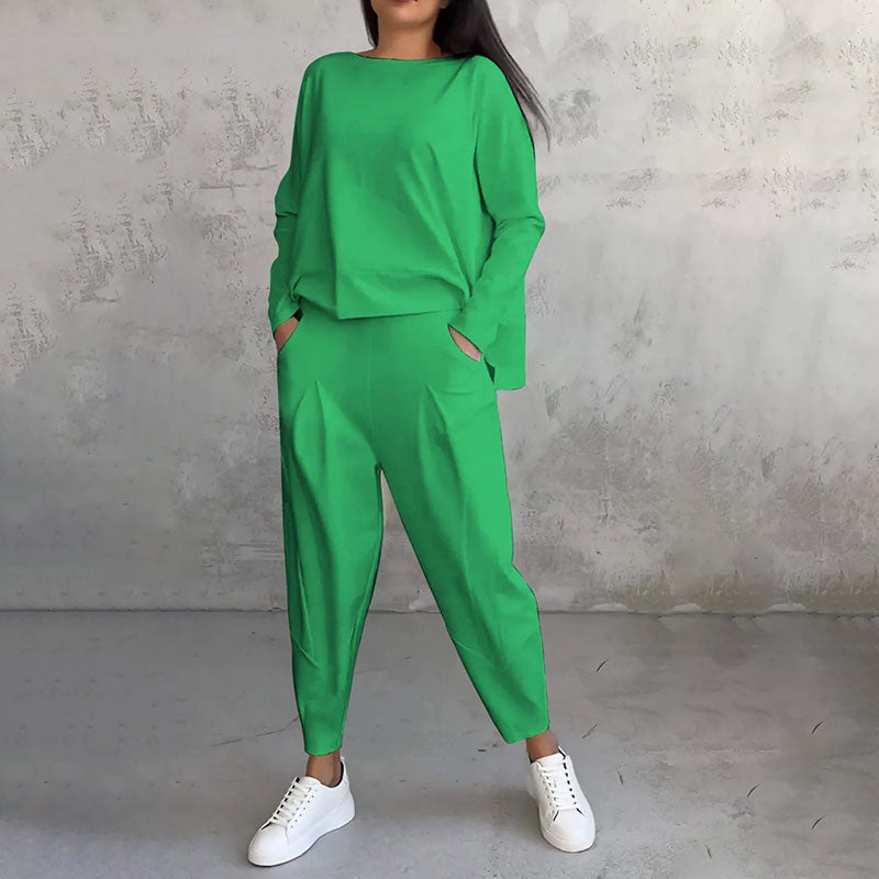 Moda, czas wolny ✨Długie rękawy z okrągłym dekoltem & Spodnie 2-częściowy zestaw
